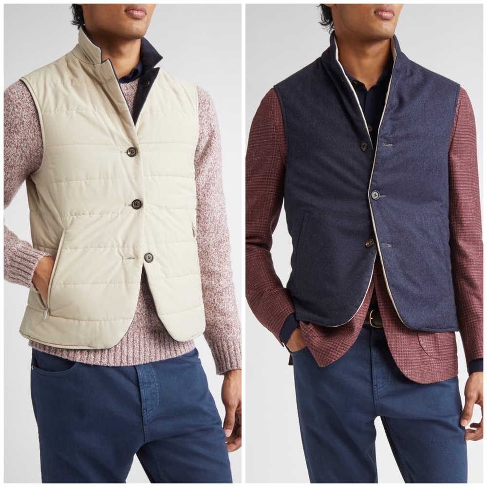 Eleventy Reversible Technical Vest 11-02 Blue And Sand Sz 52